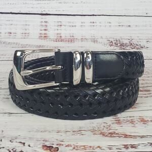 Roundtree Men's Braided Double Keeper Leather Belt Silver Tone Buckle 54 3XL